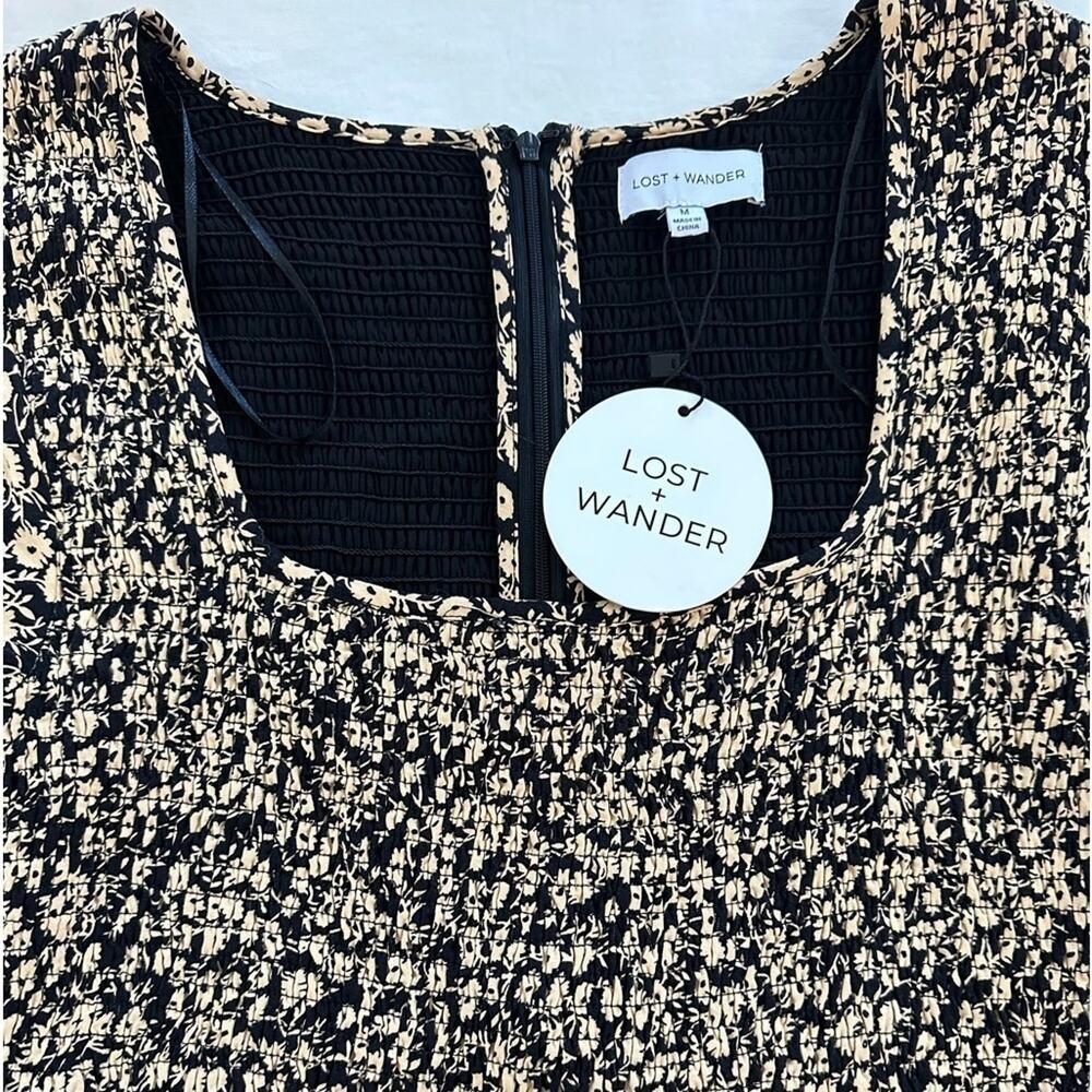 Lost + Wander Mini Dress Pick Me Golden Hour Long Sleeve Floral Smocked Size M - Picture 7 of 16